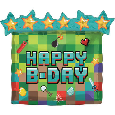 Foil Balloon - "HAPPY B-DAY" - Pixel Party - 63 x 58 cm